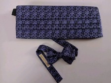 Carrot  Gibbs Pure Silk Handmade Bow Tie  Cummerbund Geometric Black  Blue