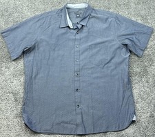 Van Heusen Shirt Mens XL 17-17.5 Blue Short Sleeve Button Up Micro Geometric