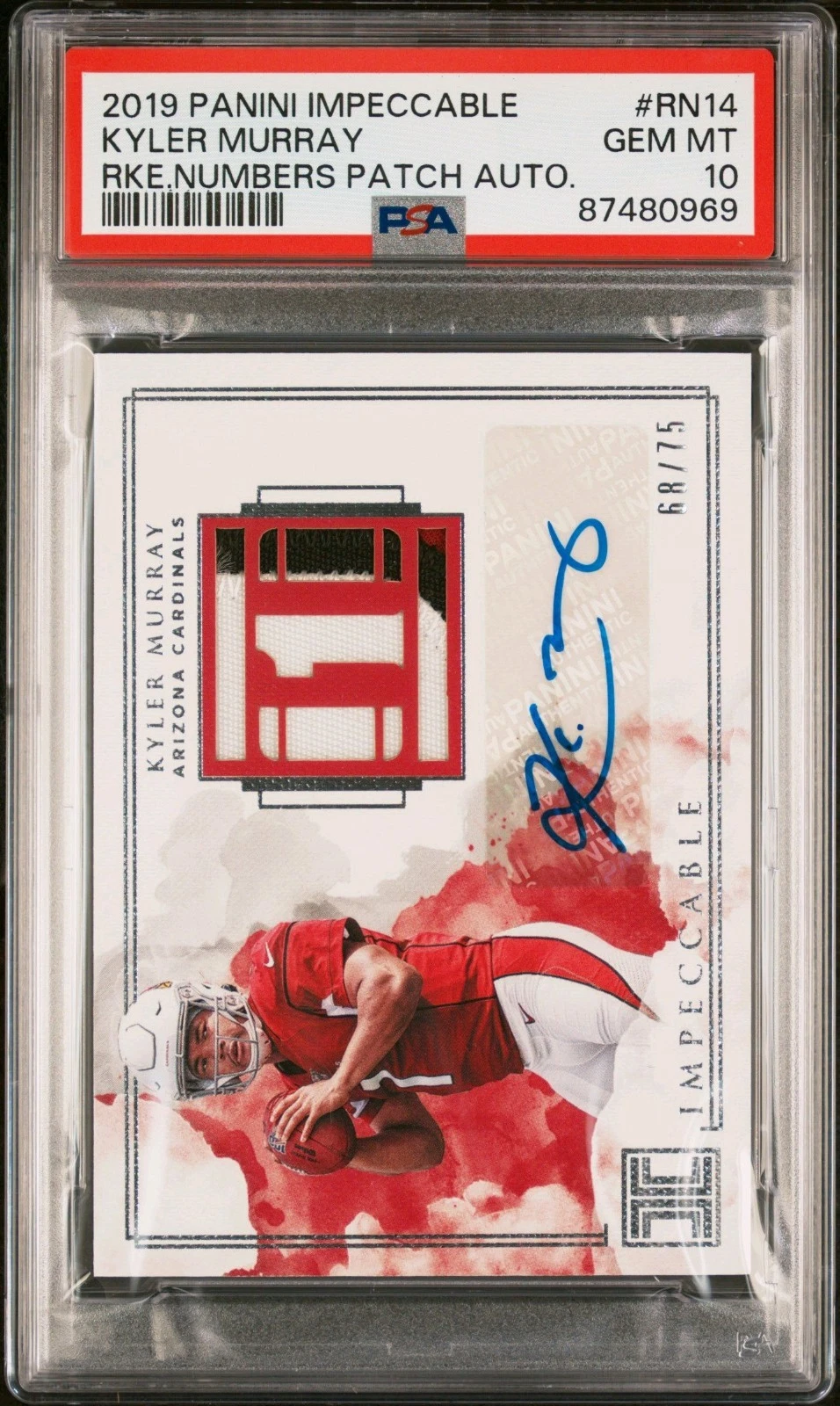 Kyler Murray Panini Impeccable Rookie Numbers Patch Autographs #RN14 Base