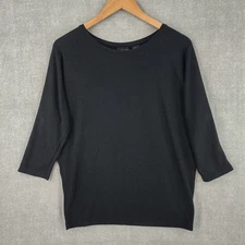 Rachel Zoe Sweater Womens Medium Black Stretch Knit 3/4 Dolman Scoop Neck