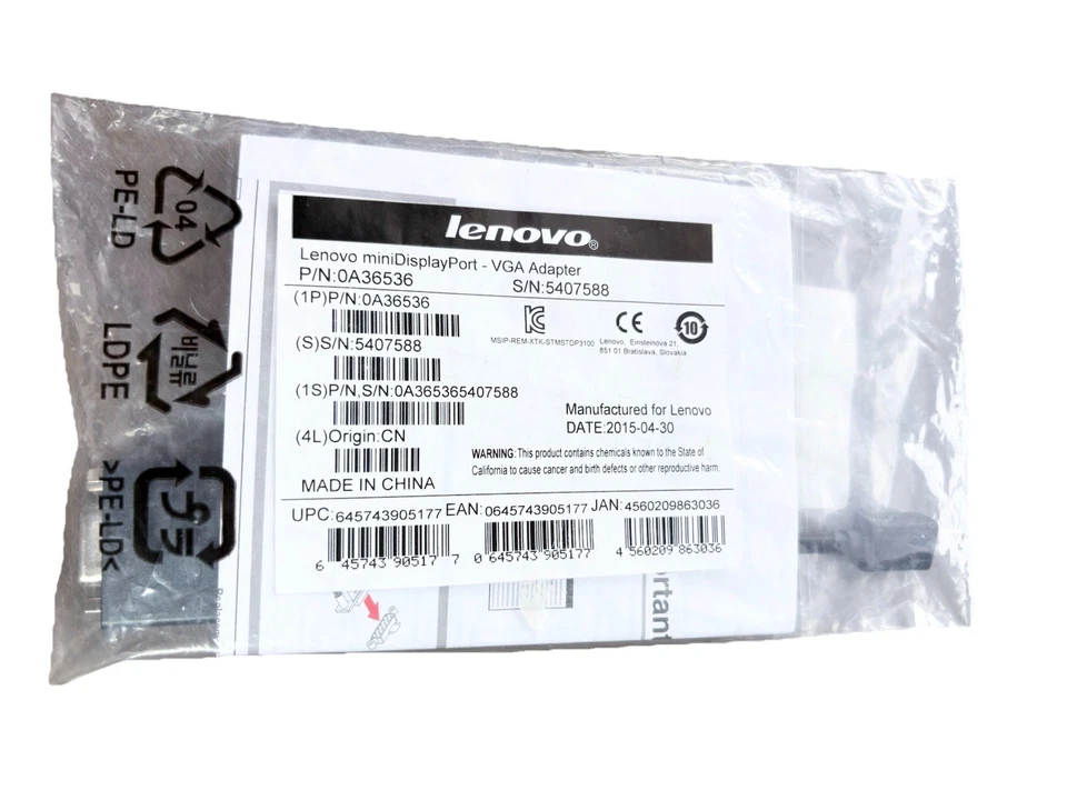 Genuine Lenovo miniDisplayPort to VGA Adapter Brand New Sealed  0A36536 - Image 3 of 4