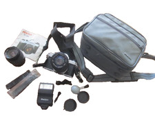 Asahi Pentax K1000 35mm Film Camera Bundle w/ 2 Lenses, Flash, Manual