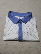 Graham Luxe XL Men Golf Polo White Blue Micro Dot Print Moisture Wicking Stretch