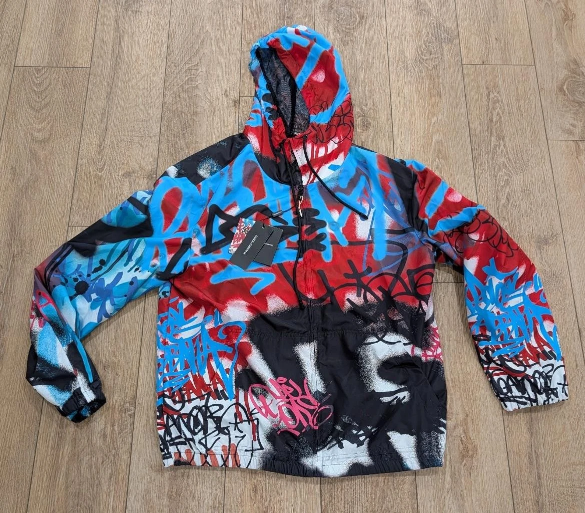 $1695 Mens Dolce Gabbana Allover Graffiti Print Windbreaker Jacket 52 US 42 - product detail image 1