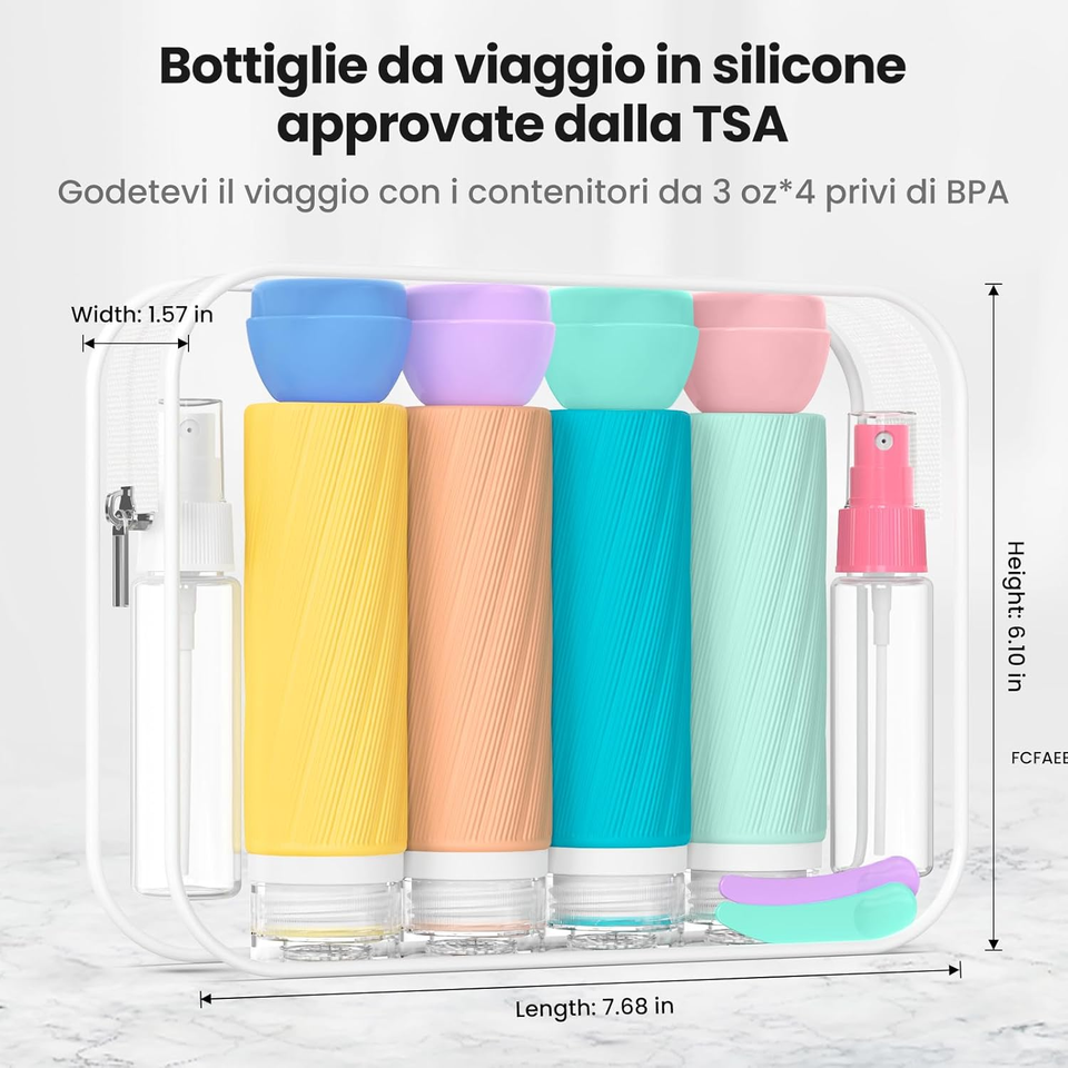 4 PCS Bottiglie Da Viaggio Set Contenitori Da Viaggio 4 In 1 A Prova Di