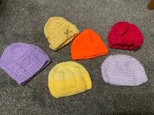 6 New hand knitted baby hats size Newborn
