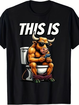 Funny ''This Is Bull'' T-Shirt | Muscular Bull on Toilet Graphic Humor Tee