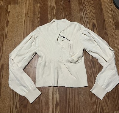 BCBGMAXAZRIA BCBG Maxazria Criss Cross Long Sleeve Top Blouse Ribbed Off White M