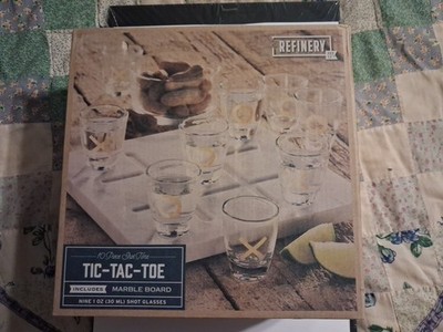 Refinery Tic-Tac-Toe 10 Pc Shot Glass Set With Marble Board~Table Top Game~ NIB