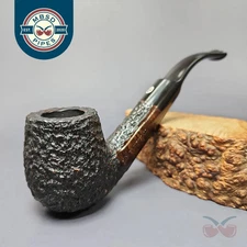 James Upshall Bark Group 5 Rusticated Bent Billiard Estate Briar Pipe, Unsmoked