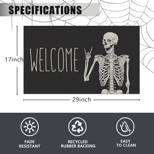 Skull Door Mat Halloween Welcome Doormat Indoor Outdoor Entrance Non-Slip Rug - Picture 2 of 7
