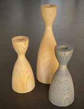 (Set of 3) Natural & Gray Ash Wood Pantry Candlesticks FARMHOUSE POTTERY Vermont