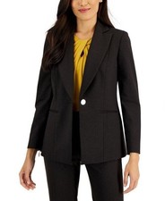 Kasper Women's Single-Button Blazer Zipper-Cuff Chocolate Dark Brown Size 14