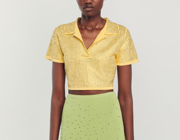 Sandro Top Gelb Gr. 38 FR / M Damen Strass Cropped Top Kurz Stricktop SFPPU01951-image