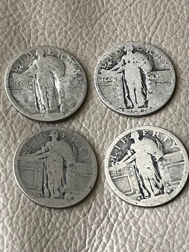 Lot Of 4 Standing Liberty Quarter No Visible Date