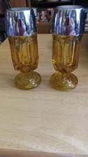 Vtg Anchor Hocking? Amber Glass Georgian 4" Salt & Pepper Shaker Set