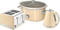 SWAN Retro Cream Kettle  4 Slice Toaster & 3.5L Slow Cooker Kitchen Set
