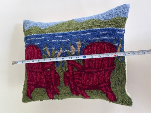 VTG Red Adirondack Lake Chair Hooked Wool Pillow 16” x 12” - Picture 7 of 14