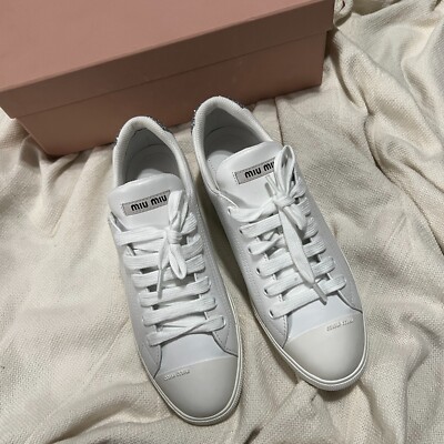MIU MIU White Leather Silver Glitter Back Low-Top Women's Sneakers