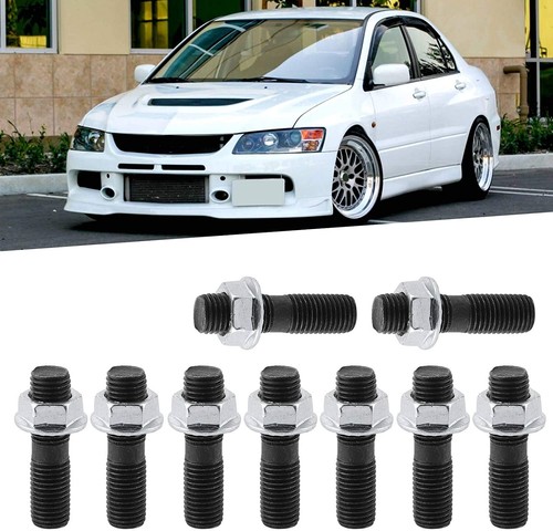 9Pcs M10x1.25 Turbo Studs and Lock Nuts Kit For EVO1~10 Subaru TD05H TD06 Turbos - Picture 4 of 9