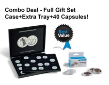 Morgan Silver Dollar Display Box LOT Presentation Case + Ex Tray + 40 Capsules 