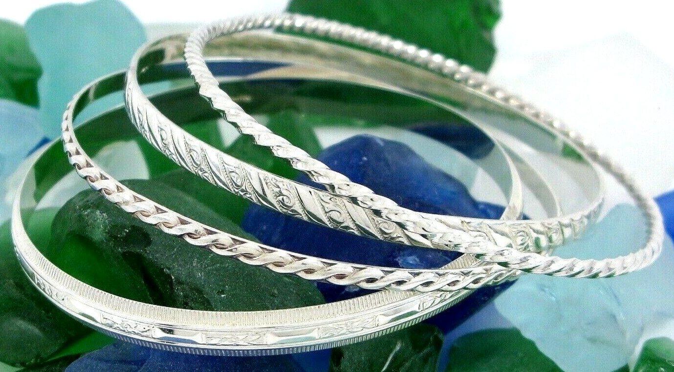 Sterling Silver 925 Thin Stack Bangle Bracelet (L… - image 6
