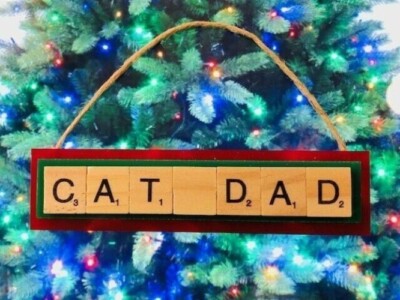 CAT DAD Christmas Ornament Scrabble Tiles Pet Cat HandCrafted in USA