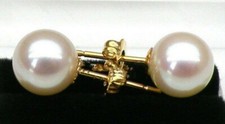 Elegant AAA 7-6mm real natural Akoya white Round pearl stud earrings 14k Gold