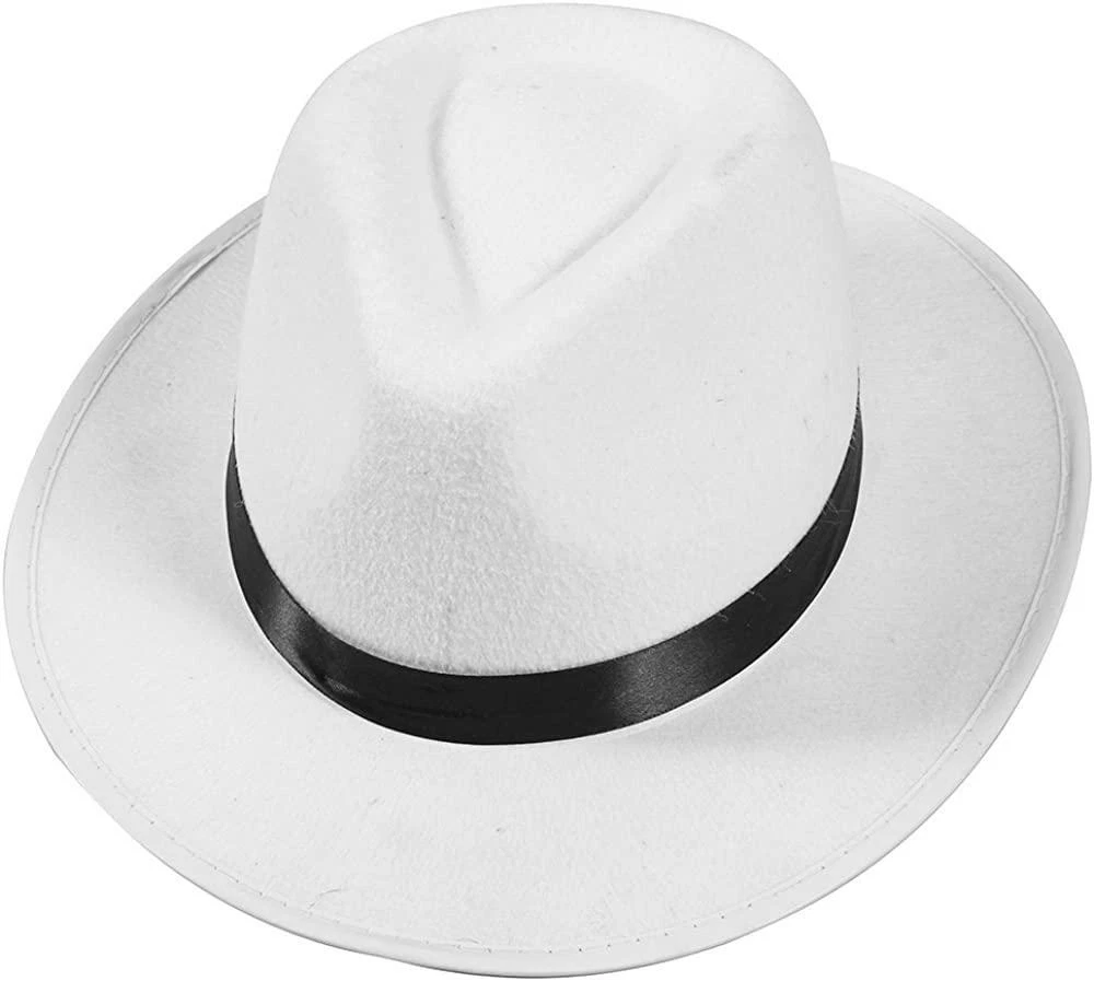 Classic Wool Felt Gangster Gentleman White Fedora Hat For Men 1920's Party