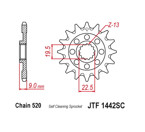 Piñón delantero JT 13 13T dientes Suzuki RMZ250 2013-2022 autolimpieza Foto 2 de 2