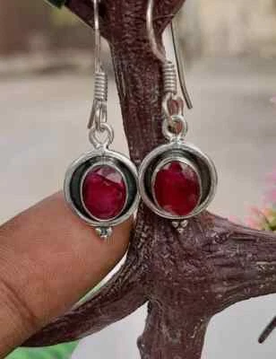 Tolle Rubin Edelstein 925 Sterling Silber Handgemacht Ohrring Ag-118 - Bild 1 von 4