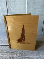 Vintage Inlaid Wood Sailboat Book Cover ScrapobooCalifornia Handcrafts Pasadena 