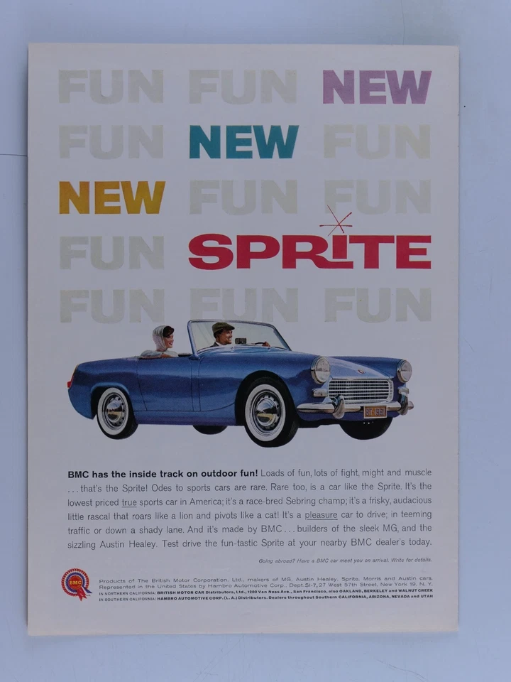 1961 BMC Sprite Vintage New Sprite Original Print Ad 8.5 x 11" - Image 3 of 4