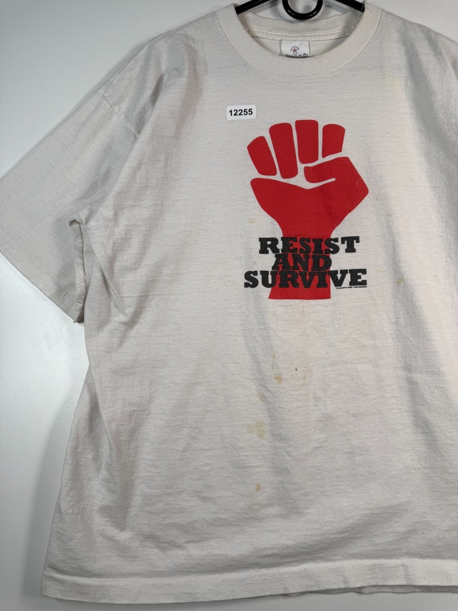Vtg Alore Men Resist And Survive Quotes Politics T Shirt White