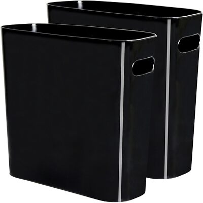 Youngever 1.5 Gallon Slim Trash Can, Plastic Garbage Container 2 Pack, Black 