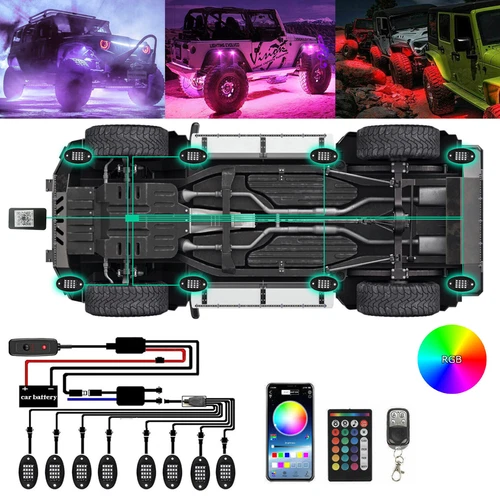 12x RGB LED Pods Rock Light Kit Underbody Glow Neon Lamp Bluetooth Music Control - Picture 3 of 11