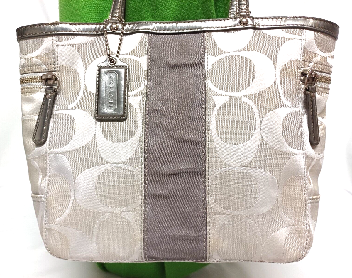 COACH SIGNATURE STRIPE LIGHT GRAY JACQUARD Y2K TOTE HANDBAG 13280