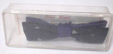 Vintage NOS Boys Bows Clip On Bow Tie Dark Blue Patterned Original Box