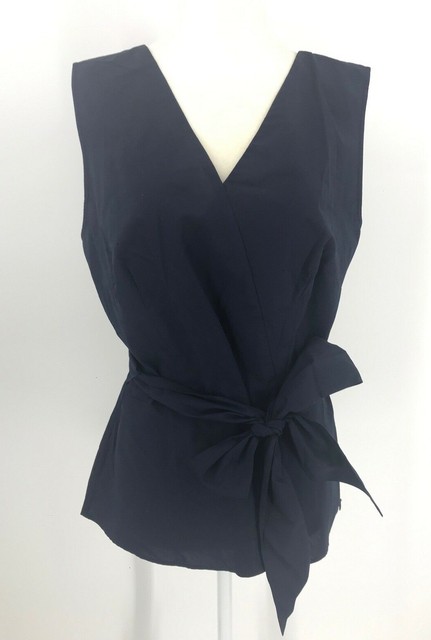 sleeveless navy blue blouse