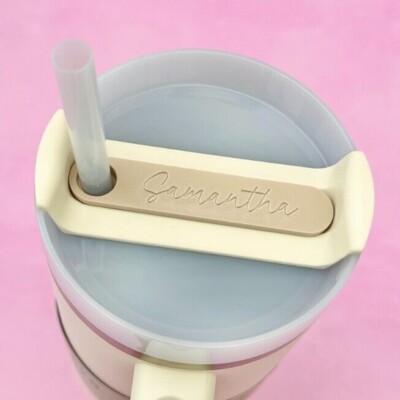 Personalised Stanley Topper | Tumbler Name Plate | Beige | Name Cup Topper