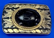 Black Aventurine Glass Cabochon Cab On Gold Black Color Vintage Belt Buckle