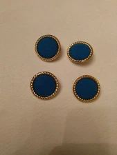 12  GOLD RIM DK GREEN FABRIC COVERED 1 1/8 inch ROUND METAL SHANK BUTTONS