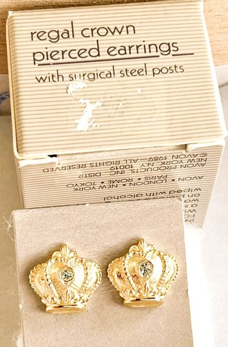 Avon KÖNIGLICHE KRONE durchbohrter Ohrstecker 0,55"" 1989 Goldton VINTAGE NOS! - Bild 13 von 19
