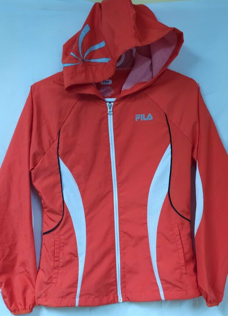 Giacca frangivento FILA Womans Teens XS rosa con cappuccio rosso ventilato rete cerniera intera