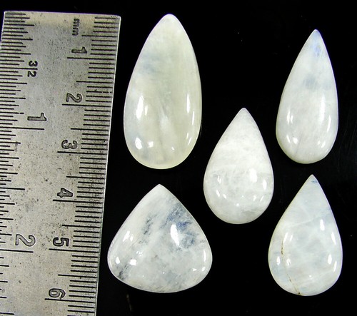 105.35 Ct Natural Rainbow Moonstone Gemstone 21-32 mm Cabochon 5 Pcs Lot - 61943 - Picture 2 of 2