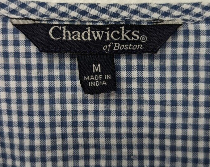 Chadwicks Of Boston Women M Blue Gingham Blouse Embroidered Long Sleeve Top View 4