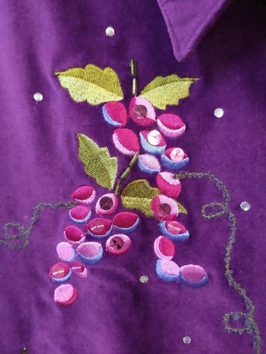 QUacker Factory WM Plus 1X NWT Purple Velour Embroidered Grapes Long Sleeve Top - Picture 2 of 7