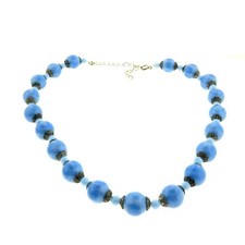 Vintage Blue Glass Bead Necklace 12mm x 18.5"