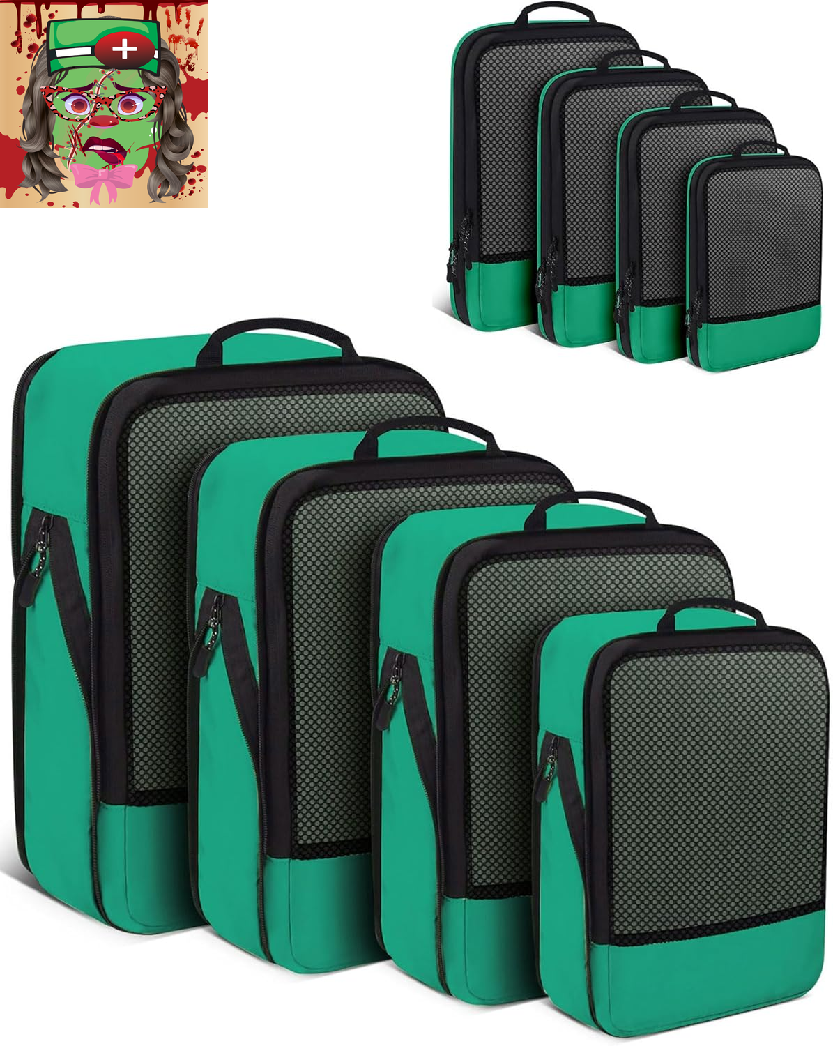 Compression Packing Cubes for Suitcases, 4 Pcs Set Packaging Bags Space Saving T-image