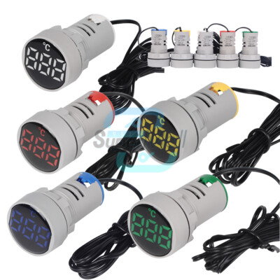 22MM Mini LED Digital Display Thermometer AC 50-380V Temperature Meter Cable 1M